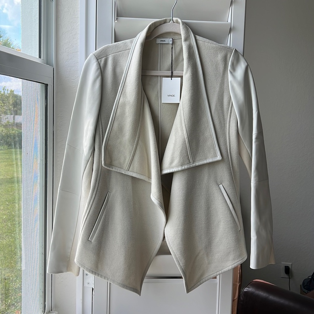 VINCE | Wool Jacket with Leather Sleeves
